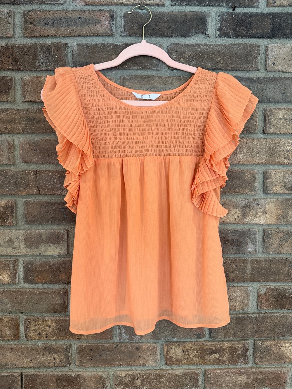 BB Dakota by Steve Madden Orange Ruffled Flutter Sleeve Smocked Top